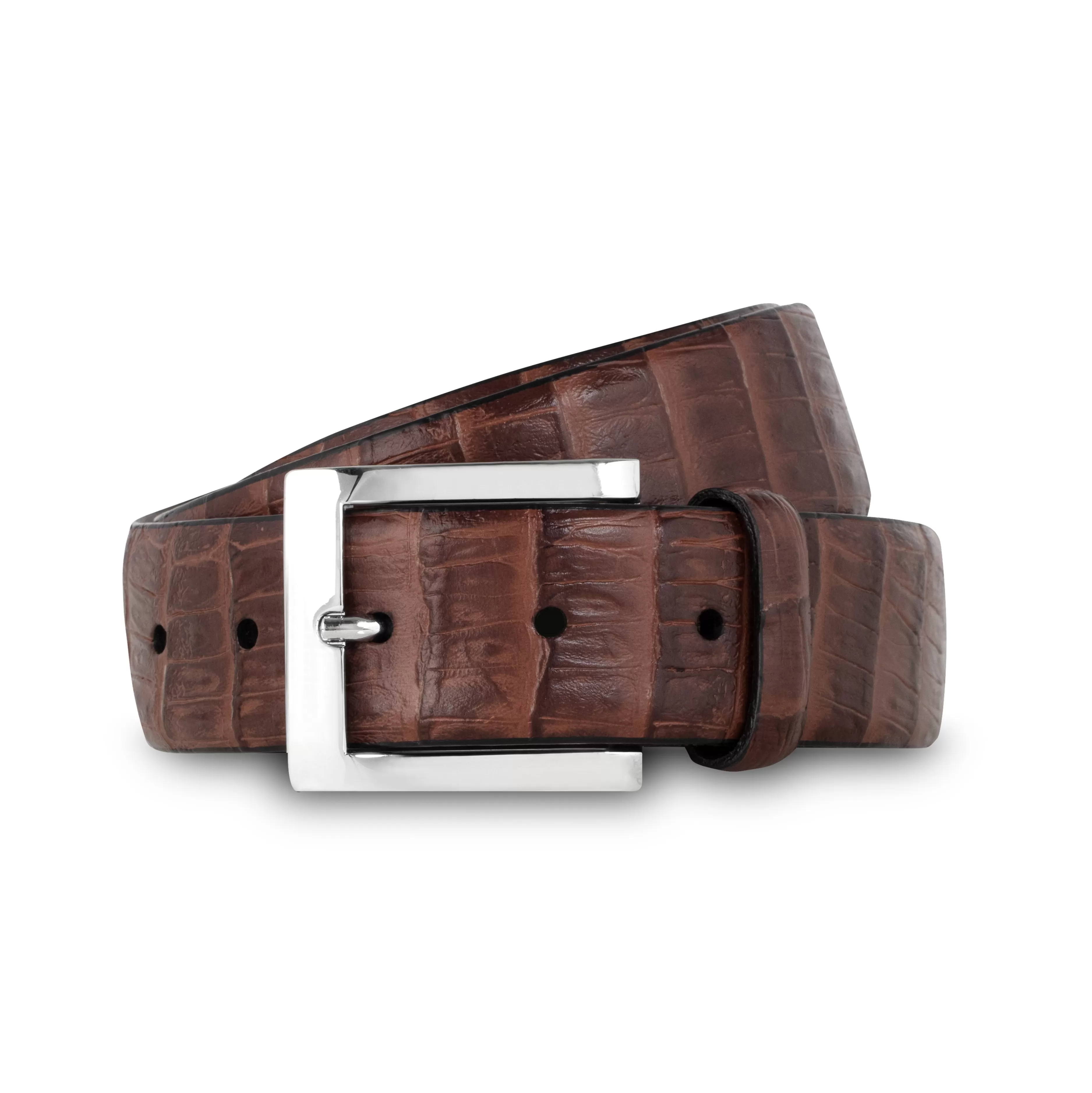 LodinG Ceinture cuir façon crocodile Marron Sale