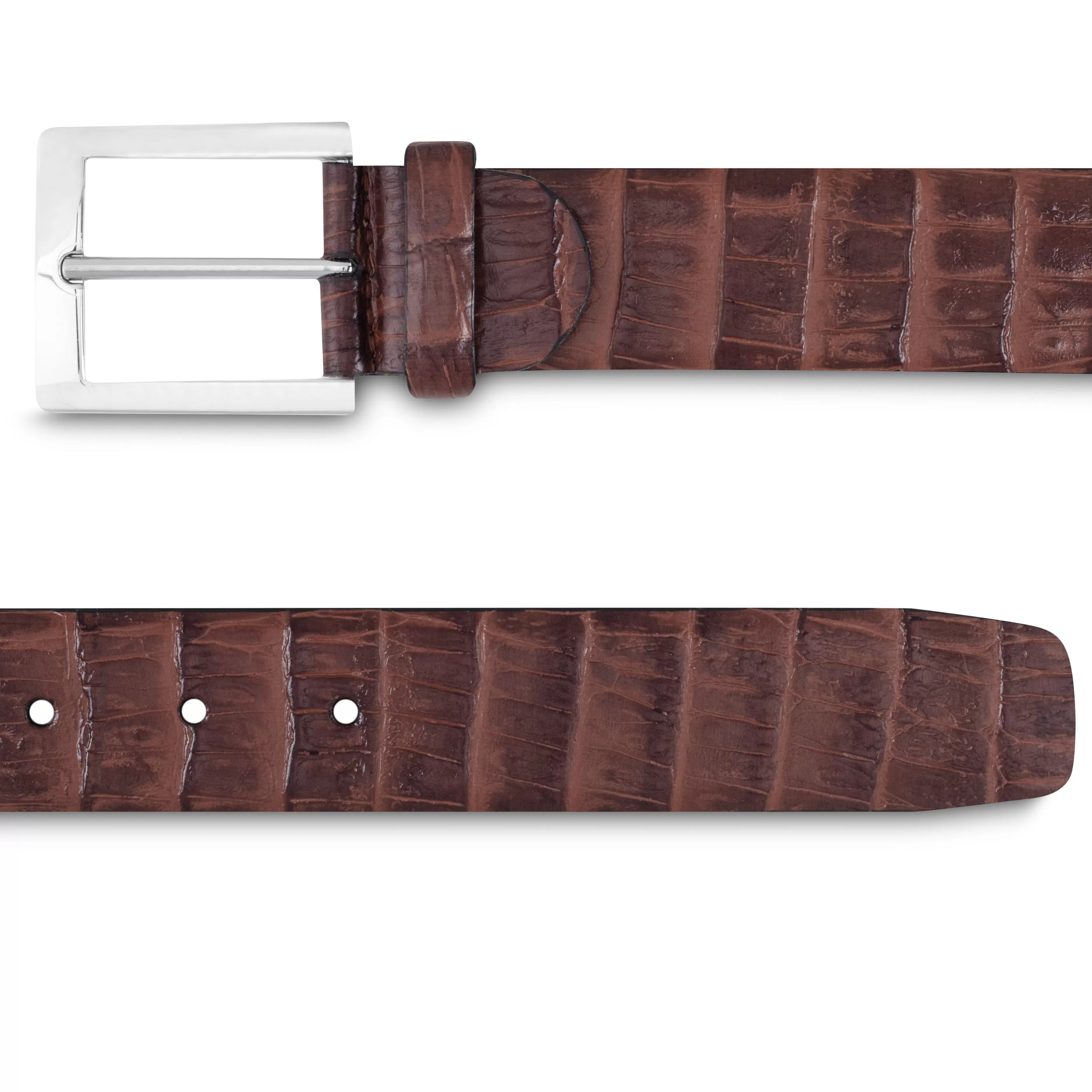 LodinG Ceinture cuir façon crocodile Marron Sale