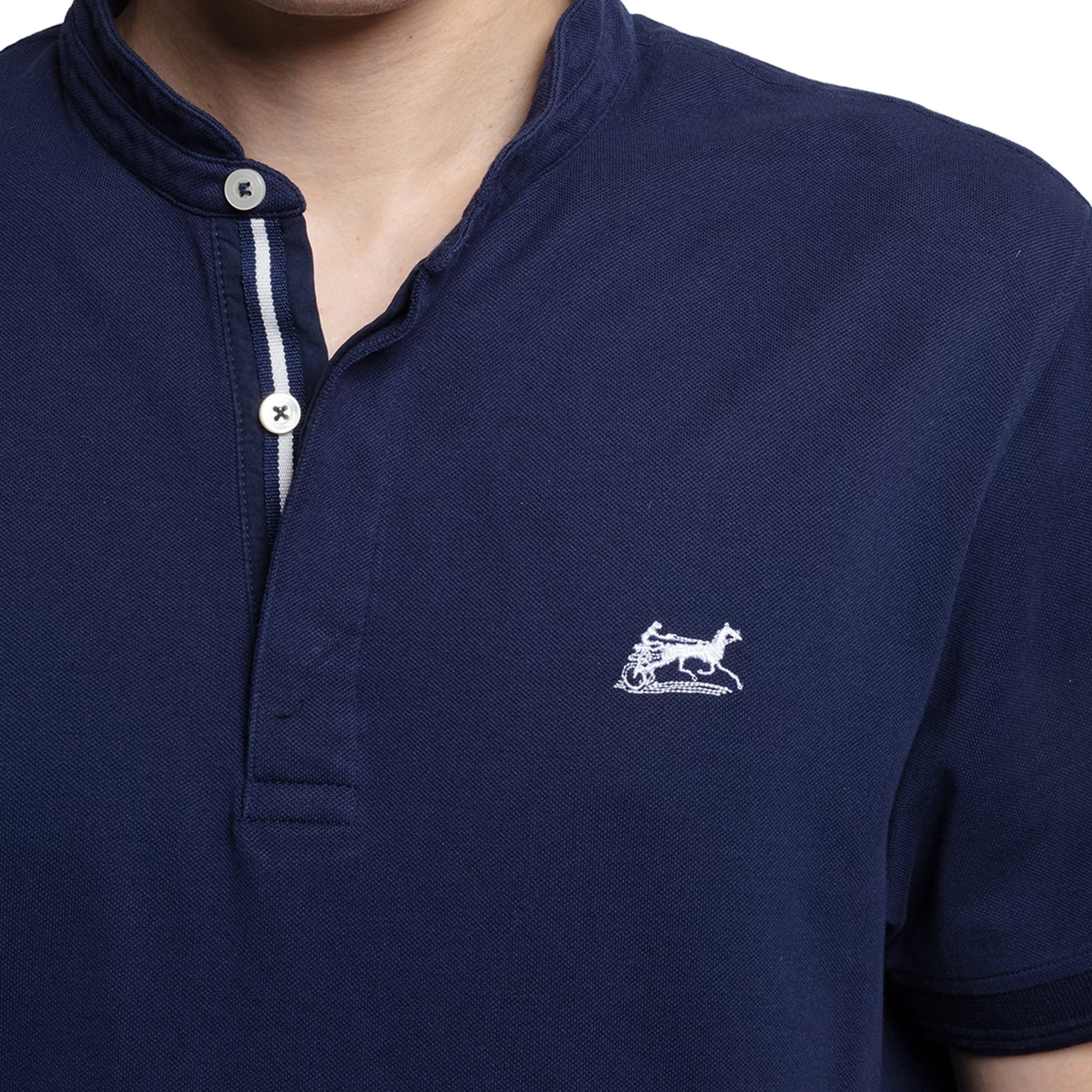 LodinG Polo col Mao 100 % coton bleu Marine Best