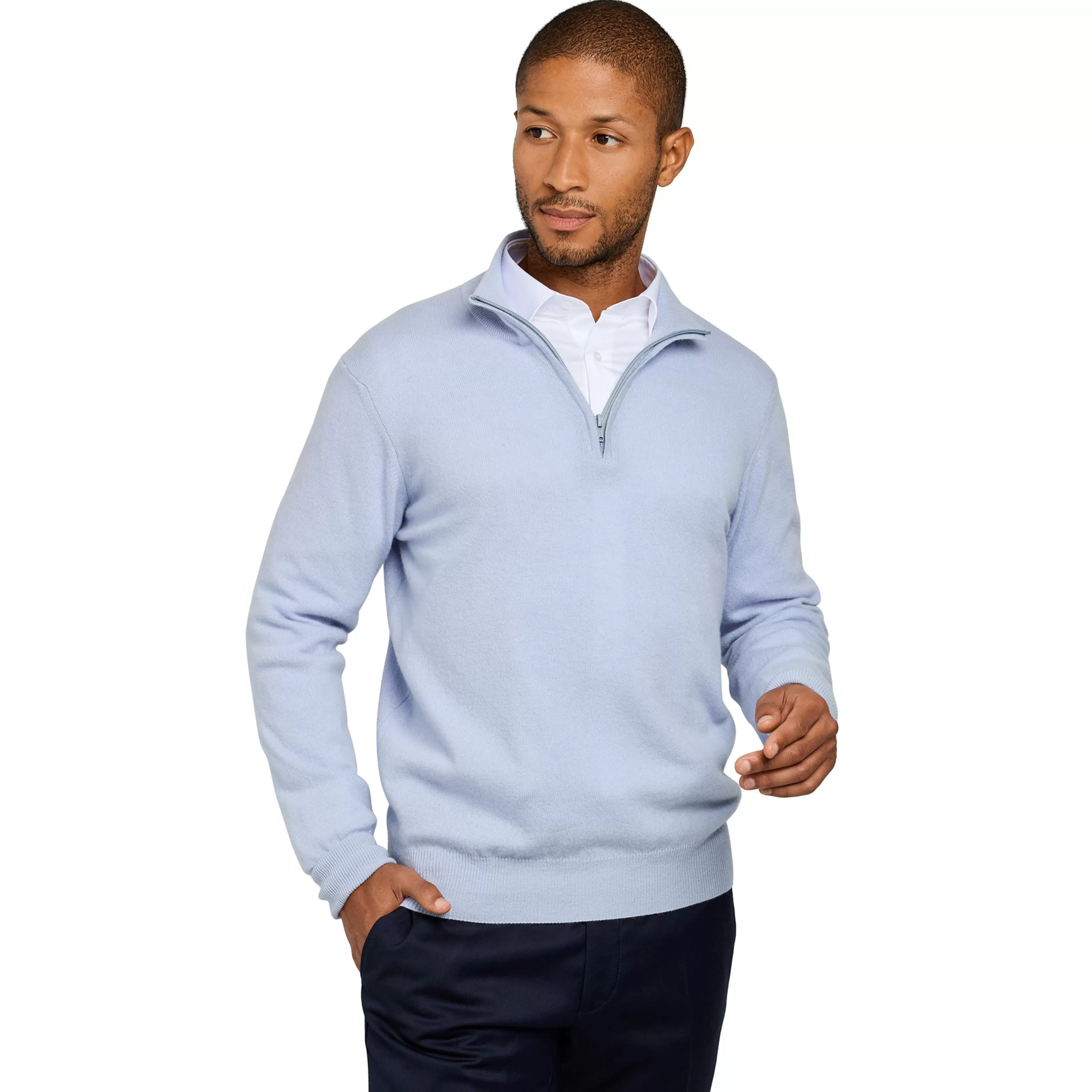 LodinG Pull col zip laine Mérinos et cachemire Bleu ciel Cheap