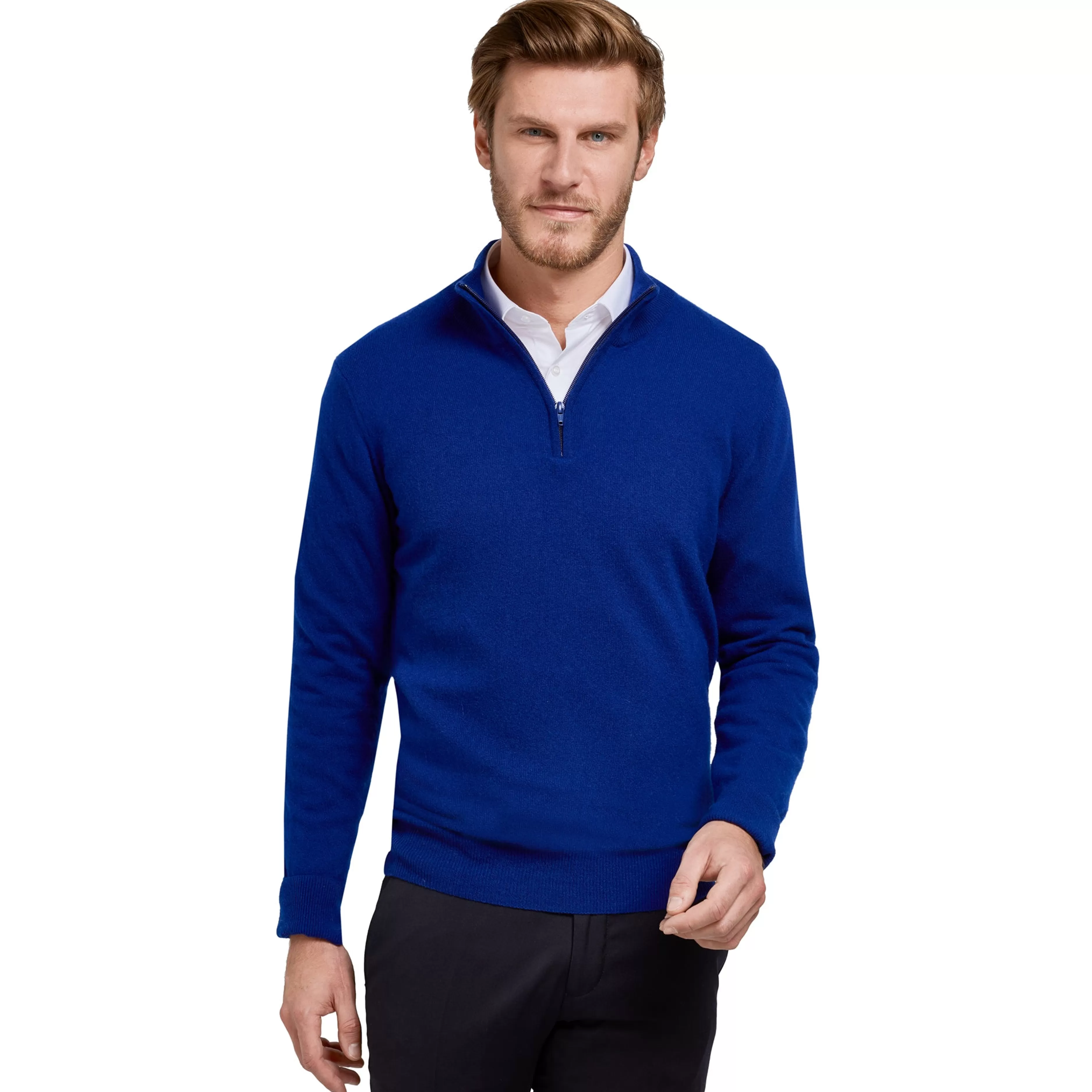 LodinG Pull col zip laine Mérinos et cachemire Bleu roi Fashion