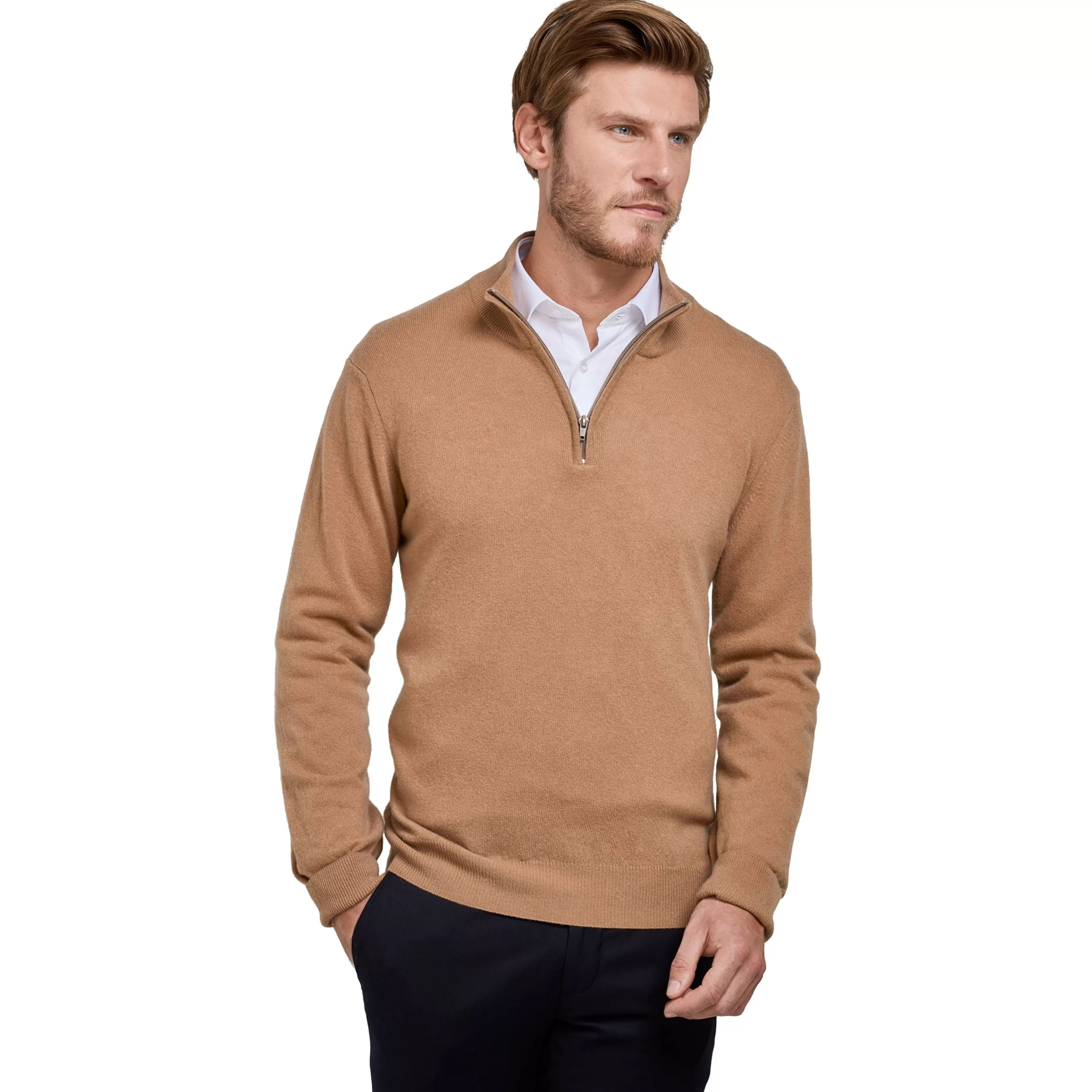 LodinG Pull col zip laine Mérinos et cachemire Camel Cheap