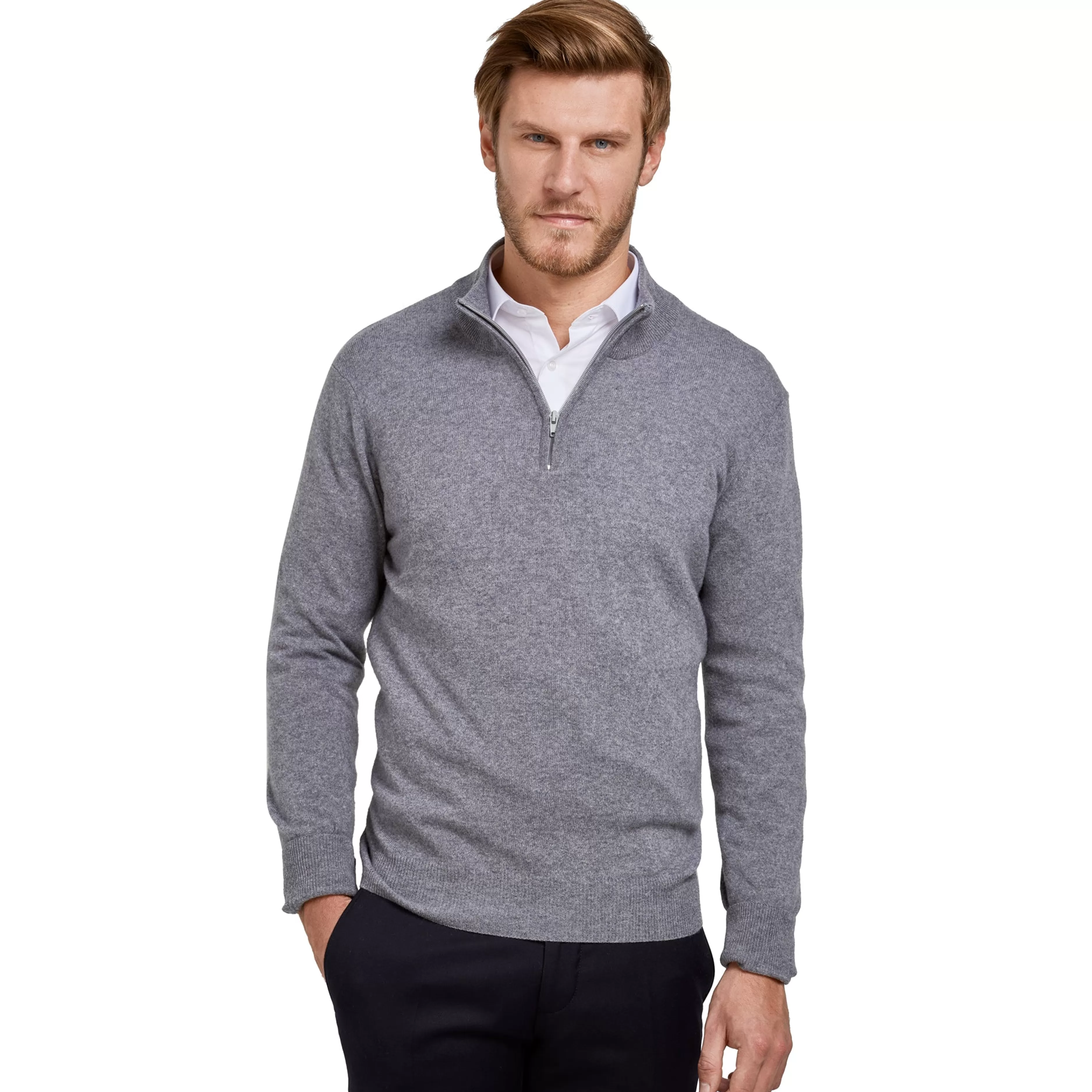 LodinG Pull col zip laine Mérinos et cachemire Gris Cheap